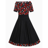 Dotty & Dolly Darlene Retro Black with Red Roses and Polka Dots Swing Dress-Apparel & Accessories-Glitz Glam and Rebellion GGR Pinup, Retro, and Rockabilly Fashions