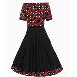 Dotty & Dolly Darlene Retro Black with Red Roses and Polka Dots Swing Dress-Apparel & Accessories-Glitz Glam and Rebellion GGR Pinup, Retro, and Rockabilly Fashions