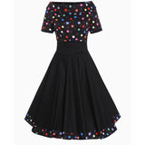 Dotty & Dolly Darlene Dress with Multicolour Polka Dot Top and Solid Black-Apparel & Accessories-Glitz Glam and Rebellion GGR Pinup, Retro, and Rockabilly Fashions