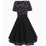 Dotty & Dolly Darlene Dress with Multicolour Polka Dot Top and Solid Black-Apparel & Accessories-Glitz Glam and Rebellion GGR Pinup, Retro, and Rockabilly Fashions