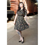 Dotty & Dolly Penelope Rockabilly Black Bird & Floral Print Shirt Dress-Apparel & Accessories-Glitz Glam and Rebellion GGR Pinup, Retro, and Rockabilly Fashions