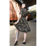 Dotty & Dolly Penelope Rockabilly Black Bird & Floral Print Shirt Dress-Apparel & Accessories-Glitz Glam and Rebellion GGR Pinup, Retro, and Rockabilly Fashions