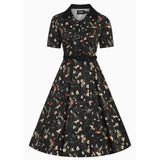 Dotty & Dolly Penelope Rockabilly Black Bird & Floral Print Shirt Dress-Apparel & Accessories-Glitz Glam and Rebellion GGR Pinup, Retro, and Rockabilly Fashions