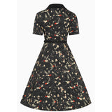 Dotty & Dolly Penelope Rockabilly Black Bird & Floral Print Shirt Dress-Apparel & Accessories-Glitz Glam and Rebellion GGR Pinup, Retro, and Rockabilly Fashions