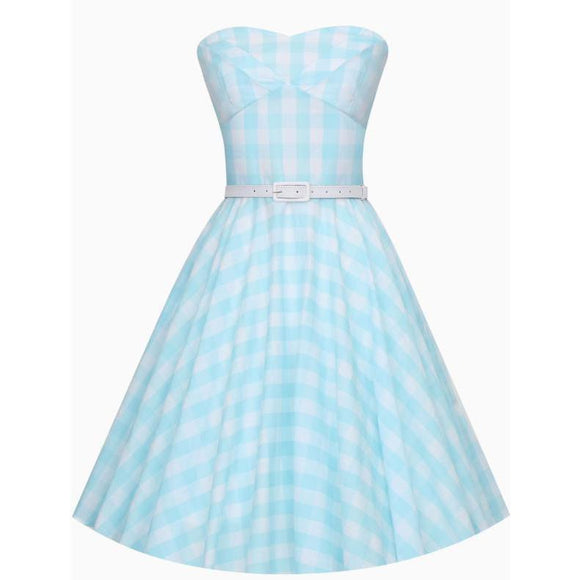 Dolly & Dotty Melissa Retro Light Blue Gingham Dress-Dress-Glitz Glam and Rebellion GGR Pinup, Retro, and Rockabilly Fashions