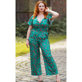 Dolly & Dotty Charlotte Emerald Green with Cherry Print Jumpsuit-Jumpsuits & Rompers-Glitz Glam and Rebellion GGR Pinup, Retro, and Rockabilly Fashions