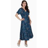 Dolly & Dotty Julia Navy Blue Midi Dress with Chili Print-Jumpsuits & Rompers-Glitz Glam and Rebellion GGR Pinup, Retro, and Rockabilly Fashions