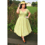 Dolly & Dotty Lily Off Shoulder Cream 50s Inspired Pear Print Dress-Dresses-Glitz Glam and Rebellion GGR Pinup, Retro, and Rockabilly Fashions