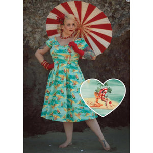 Dolly & Dotty Lily Off Shoulder Rockabilly Island Pin Up Print Swing Dress-Dresses-Glitz Glam and Rebellion GGR Pinup, Retro, and Rockabilly Fashions