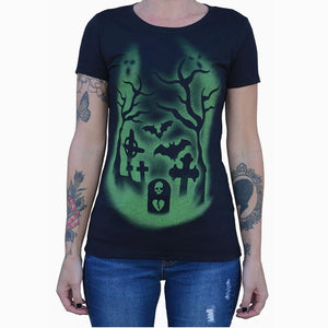 "Death's Door" Art by ADI Women's Loose Neck T-Shirt by Black Market Art-Apparel & Accessories-Glitz Glam and Rebellion GGR Pinup, Retro, and Rockabilly Fashions