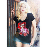 "Tattooed Mermaid" Art by Miss Cherry Martini Women's V-Neck T-Shirt by Black Market Art-Apparel & Accessories-Glitz Glam and Rebellion GGR Pinup, Retro, and Rockabilly Fashions