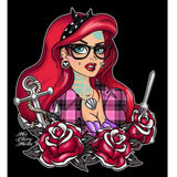 "Tattooed Mermaid" Art by Miss Cherry Martini Women's V-Neck T-Shirt by Black Market Art-Apparel & Accessories-Glitz Glam and Rebellion GGR Pinup, Retro, and Rockabilly Fashions