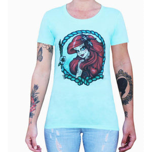 "Mermaid" Art by Miss Cherry Martini Women's Loose Neck T-Shirt by Black Market Art-Apparel & Accessories-Glitz Glam and Rebellion GGR Pinup, Retro, and Rockabilly Fashions