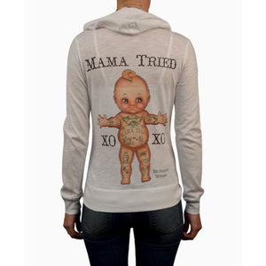 "Mama Tried" Art by Des Perales Women's Zip Up Hoodie by Black Market Art-Apparel & Accessories-Glitz Glam and Rebellion GGR Pinup, Retro, and Rockabilly Fashions