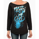 "Death or Glory" Art by ADI Women's Unfinished Scoop Neck Sweatshirt by Black Market Art-Apparel & Accessories-Glitz Glam and Rebellion GGR Pinup, Retro, and Rockabilly Fashions