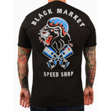"Speed Shop" Art by Ian McNiel Men's Graphic T-Shirt by Black Market Art-Apparel & Accessories-Glitz Glam and Rebellion GGR Pinup, Retro, and Rockabilly Fashions