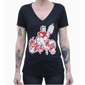 "Queen of Pain" Art by Shawn Dickinson Women's V-Neck T-Shirt by Black Market Art-Apparel & Accessories-Glitz Glam and Rebellion GGR Pinup, Retro, and Rockabilly Fashions