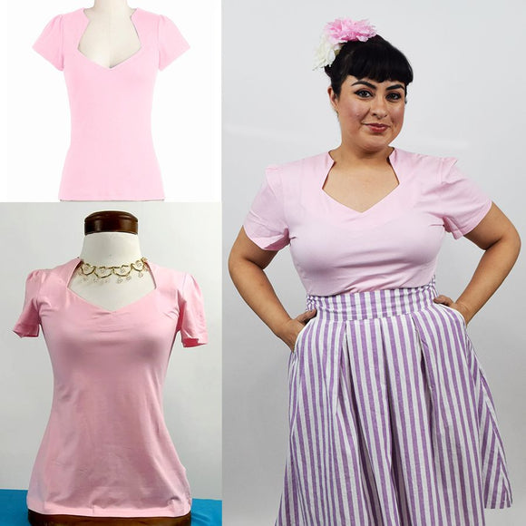 Sophia Rockabilly Diamond Cut Shirt in Pink-Shirts-Glitz Glam and Rebellion GGR Pinup, Retro, and Rockabilly Fashions