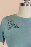 Hemet Spooky Spiderweb Knit Sweater in Pastel Sage