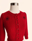 Hemet Embroidered Spider Cardigan Sweater in Red-Cardigan-Glitz Glam and Rebellion GGR Pinup, Retro, and Rockabilly Fashions