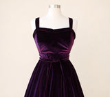 Hemet Purple Velvet Vintage Inspired 1950's Strap Swing Dress-Dress-Glitz Glam and Rebellion GGR Pinup, Retro, and Rockabilly Fashions