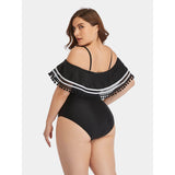 Plus Size Striped Cold-Shoulder One-Piece Swimsuit-Swimsuit-Glitz Glam and Rebellion GGR Pinup, Retro, and Rockabilly Fashions