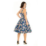 Miss Lulo Heidi Swing Dress in Blue with Pink Floral-Dress-Glitz Glam and Rebellion GGR Pinup, Retro, and Rockabilly Fashions