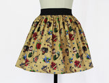 Hemet Pleated Elastic Waist Skirt in Tattoo Flash Art