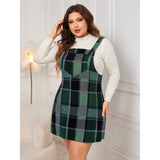 Honey Plus Size Plaid Wide Strap Overall Dress-Pinafore Dress-Glitz Glam and Rebellion GGR Pinup, Retro, and Rockabilly Fashions