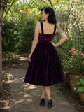 Hemet Purple Velvet Vintage Inspired 1950's Strap Swing Dress-Dress-Glitz Glam and Rebellion GGR Pinup, Retro, and Rockabilly Fashions