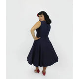 Hemet Navy Blue Sweetheart Vintage Fit & Flare Circle Dress