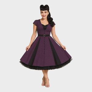Penelope Purple Polka Dot Swing Dress-Dress-Glitz Glam and Rebellion GGR Pinup, Retro, and Rockabilly Fashions