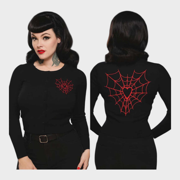 Pinky Star - Rockabilly Heart Web Graphic Print Spider Web Cardigan-Cardigan-Glitz Glam and Rebellion GGR Pinup, Retro, and Rockabilly Fashions