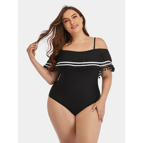 Plus Size Striped Cold-Shoulder One-Piece Swimsuit-Swimsuit-Glitz Glam and Rebellion GGR Pinup, Retro, and Rockabilly Fashions