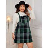 Honey Plus Size Plaid Wide Strap Overall Dress-Pinafore Dress-Glitz Glam and Rebellion GGR Pinup, Retro, and Rockabilly Fashions