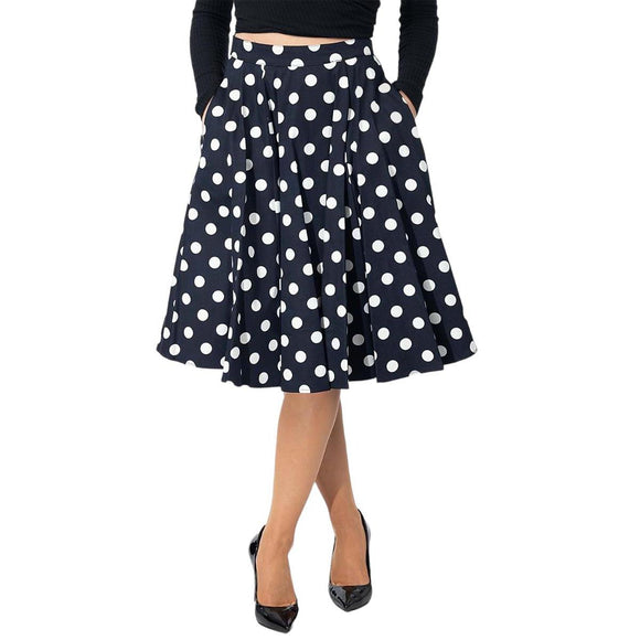 Eva Rose Fit & Flare Black with White Polka Dots with Pockets-Apparel & Accessories-Glitz Glam and Rebellion GGR Pinup, Retro, and Rockabilly Fashions