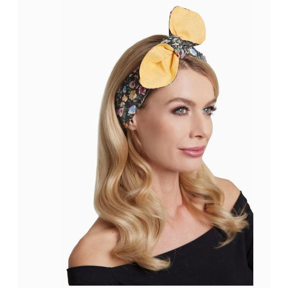 Dolly & Dotty Pinup and Rockabilly Headscarf in Yellow Floral-Hair Accessory-Glitz Glam and Rebellion GGR Pinup, Retro, and Rockabilly Fashions