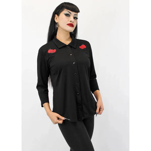 Black Western Top with Roses by Hemet-Button Down Top-Glitz Glam and Rebellion GGR Pinup, Retro, and Rockabilly Fashions