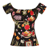 Peasant Blouse in Frida Fruit Print-Blouse-Glitz Glam and Rebellion GGR Pinup, Retro, and Rockabilly Fashions