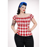 Pinup Peasant Top in Red Gingham-Blouse-Glitz Glam and Rebellion GGR Pinup, Retro, and Rockabilly Fashions