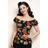 Peasant Blouse in Frida Fruit Print-Blouse-Glitz Glam and Rebellion GGR Pinup, Retro, and Rockabilly Fashions
