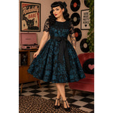 Layla Lace Overlay Swing Dress in Blue Floral-Dress-Glitz Glam and Rebellion GGR Pinup, Retro, and Rockabilly Fashions