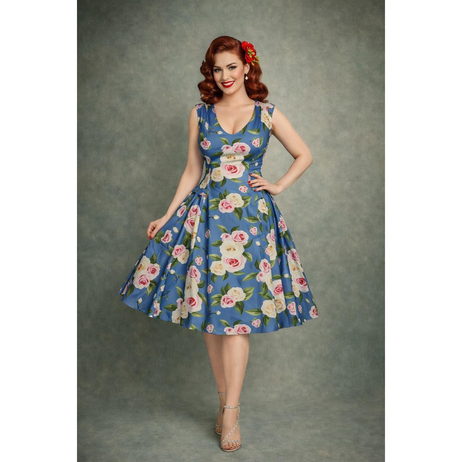 Betty Floral Swing Dress in Blue – Glitz Glam and Rebellion