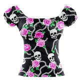 Peasant Blouse Chains, Skulls, and Roses-blouse-Glitz Glam and Rebellion GGR Pinup, Retro, and Rockabilly Fashions
