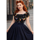 Pinup Peasant Top in Cocktails Print-Blouse-Glitz Glam and Rebellion GGR Pinup, Retro, and Rockabilly Fashions