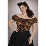 Pinup Peasant Blouse in Leopard-Blouse-Glitz Glam and Rebellion GGR Pinup, Retro, and Rockabilly Fashions