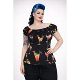 Pinup Peasant Top in Cocktails Print-Blouse-Glitz Glam and Rebellion GGR Pinup, Retro, and Rockabilly Fashions