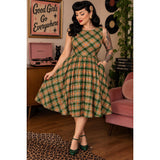 Retrolicious Rust & Green Plaid Midi Dress-Dresses-Glitz Glam and Rebellion GGR Pinup, Retro, and Rockabilly Fashions