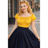 Peasant Top in Solid Yellow Blue-Blouse-Glitz Glam and Rebellion GGR Pinup, Retro, and Rockabilly Fashions