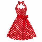 Ruby Rebel Polkadot Halter Swing Dress-Dress-Glitz Glam and Rebellion GGR Pinup, Retro, and Rockabilly Fashions
